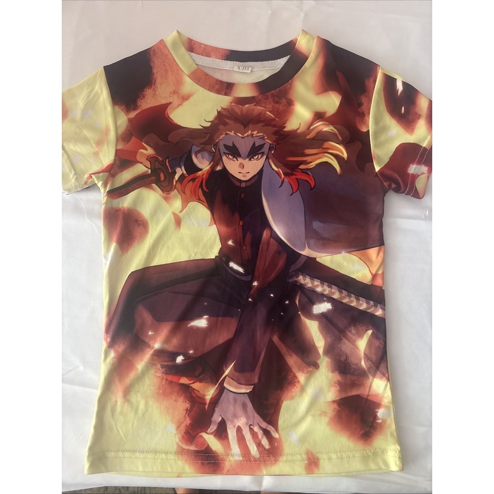 Demon Slayer Kyojuro Rengoku Double Sided Boys Anime Shirt Size 5/6 (120)